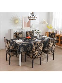 House of Quirk - Dining Table Cloth Dust Kitchen Decor 1 Table Cover + 6 Chair Cover - Black
