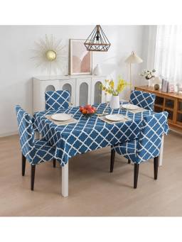 House of Quirk - Dining Table Cloth Dust Kitchen Decor 1 Table Cover + 4 Chair Cover - Blue