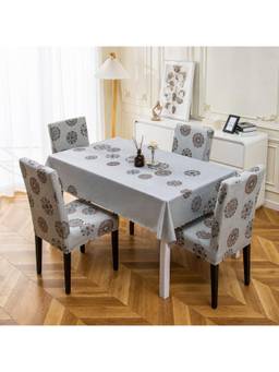 House of Quirk - Dining Table Cloth Dust Kitchen Decor 1 Table Cover + 4 Chair Cover- Grey