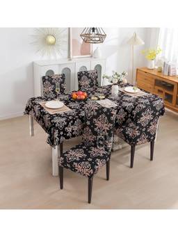 House of Quirk - Dining Table Cloth Dust Kitchen Decor 1 Table Cover + 4 Chair Cover - Black