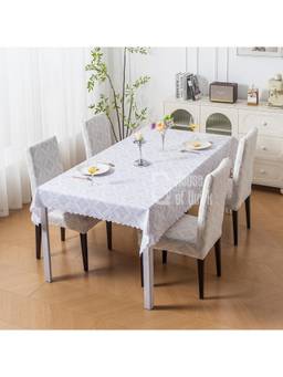 House of Quirk - Dining Table Cloth Dust Kitchen Decor 1 Table Cover + 4 Chair Cover- White
