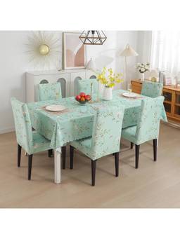 House of Quirk - Dining Table Cloth Dust Kitchen Decor 1 Table Cover + 6 Chair Cover- Green Autumn