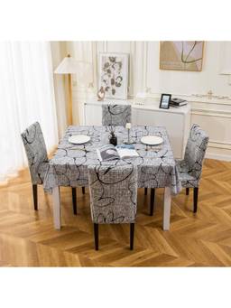 House of Quirk - Dining Table Cloth Dust Kitchen Decor 1 Table Cover + 4 Chair Cover- Grey Bloom
