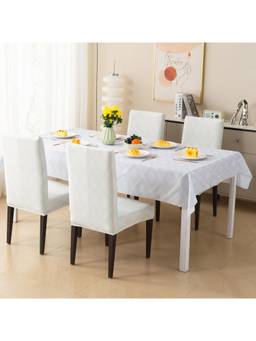 House of Quirk - Dining Table Cloth Dust Kitchen Decor 1 Table Cover + 4 Chair Cover- Grey Canvas