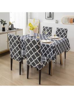 House of Quirk - Dining Table Cloth Dust Kitchen Decor 1 Table Cover + 6 Chair Cover- Grey Diamond