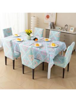 House of Quirk - Dining Table Cloth Dust Kitchen Decor 1 Table Cover + 6 Chair Cover- Gulshan Sky
