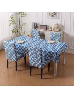 House of Quirk - Dining Table Cloth Dust Kitchen Decor 1 Table Cover + 4 Chair Cover- Indigo Sky
