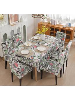 House of Quirk - Dining Table Cloth Dust Kitchen Decor 1 Table Cover + 6 Chair Cover - Pink