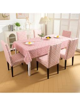 House of Quirk - Dining Table Cloth Dust Kitchen Decor 1 Table Cover + 6 Chair Cover - Peach