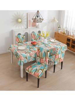 House of Quirk - Dining Table Cloth Dust Kitchen Decor 1 Table Cover + 4 Chair Cover - Poppy