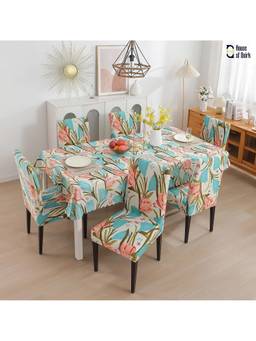 House of Quirk - Dining Table Cloth Dust Kitchen Decor 1 Table Cover + 6 Chair Cover - Poppy