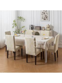 House of Quirk - Dining Table Cloth Dust Kitchen Decor 1 Table Cover + 6 Chair Cover- Sunny Bloom