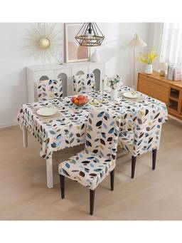 House of Quirk - Dining Table Cloth Dust Kitchen Decor 1 Table Cover + 4 Chair Cover - White