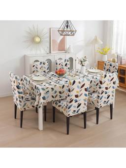House of Quirk - Dining Table Cloth Dust Kitchen Decor 1 Table Cover + 6 Chair Cover - White