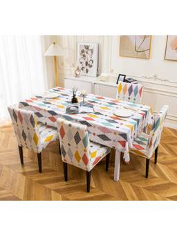 House of Quirk - Dining Table Cloth Dust Kitchen Decor 1 Table Cover + 4 Chair Cover- Rainbow