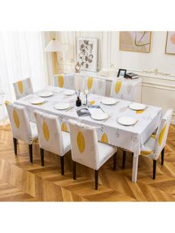 House of Quirk - Dining Table Cloth Dust Kitchen Decor 1 Table Cover + 8 Chair Cover - Yellow