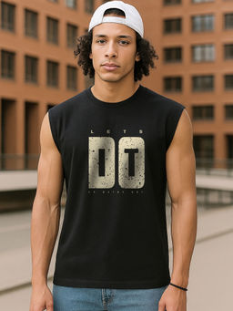 Bewakoof - Men's Jet Black Just Do It Typography Oversized Vest