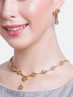 Estele - Gold Plated Geometric Designer Jewellery Set with Crystals for Women