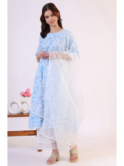 W - Polyester White Embroidered Dupatta for Women