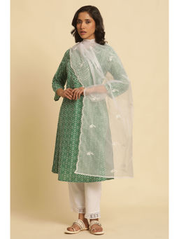 W - Nylon White Embroidered Dupatta for Women