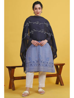 W - Pure Cotton Black Embroidered Dupatta for Women