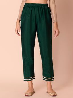 Indya - Green Art Silk Fitted Pants