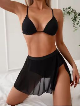 Addery - Black Bikini with Sheer Cover-Up Skirt (Set of 3)