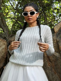 Campus Sutra - Womens Grey Ribbed Knit Sweater