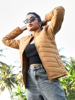 Campus Sutra - Womens Brown Quilted Puffer Jacket With Zip Closure