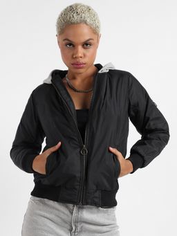 Campus Sutra - Womens Zip-Front Bomber Jacket With Contrast Hood