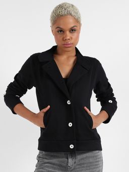 Campus Sutra - Womens Single-Breasted Jacket With Contrast Button