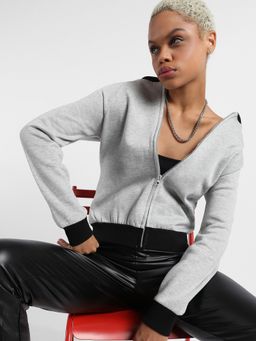 PINACOLADA - Womens Zip-Front Contrast Hem Sweatshirt