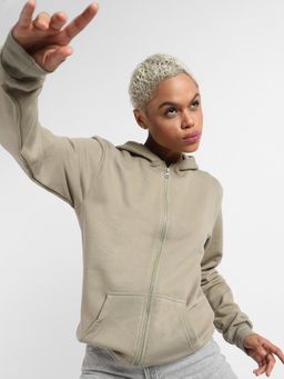 Campus Sutra - Womens Zip-Front Hoodie With Contrast Drawstring