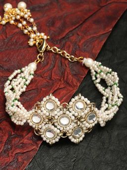 Karatcart - Karacart Gold Plated Pearl Beaded Kundan Bracelet for Women