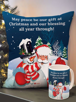 Indigifts - Christmas Decorations Peace Be Our Gift Cushion Cover & Coffee Mug (12x12 Inches)
