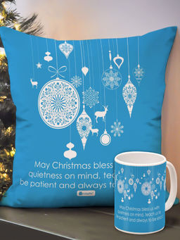 Indigifts - Christmas Gifts May Christmas Bless Us Cushion Cover & Coffee Mug (12x12 Inches)