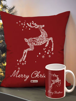 Indigifts - Christmas Gifts Merry Christmas Printed Cushion Cover & Coffee Mug (12x12 Inches)