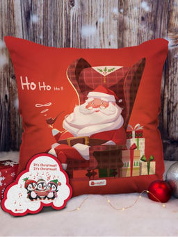 Indigifts - Red Cushion Cover & Decorative Fridge Magnet Combo (12x12 Inches)