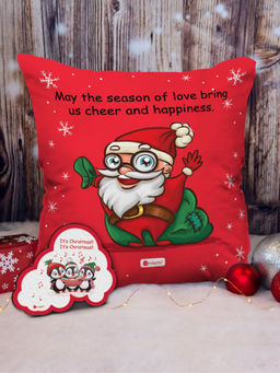 Indigifts - Red Cushion Cover & Decorative Fridge Magnet Combo (12x12 Inches)