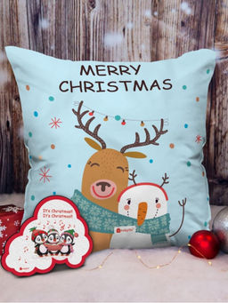 Indigifts - Blue Cushion Cover & Decorative Fridge Magnet Combo (12x12 Inches)