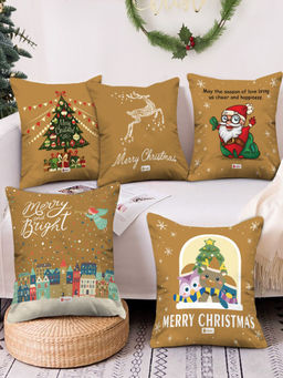 Indigifts - Christmas Theme Printed Cushion Pillow Satin Covers (12x12 Inches)