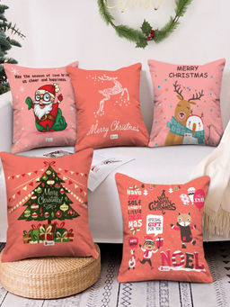 Indigifts - Holiday Fun with Xmas Characters Cushion Cover Without Filler (16x16 Inches)