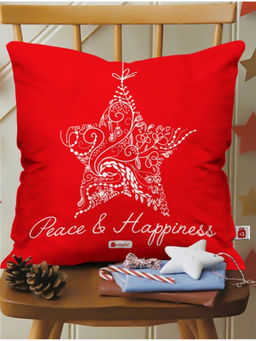 Indigifts - Christmas Star Peace & Happiness Polyester Cushion (12x12 Inches)