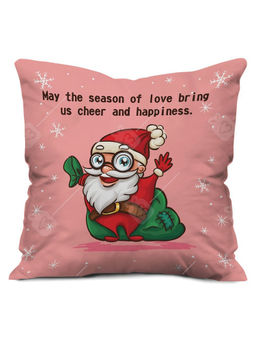 Indigifts - Christmas Santa Claus Love Cheer Happiness Pink Cushion (12x12 Inches)