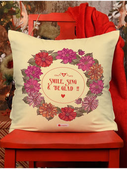 Indigifts - Christmas Flower Wreath Smile Sing Be Glad Cushion (12x12 Inches)
