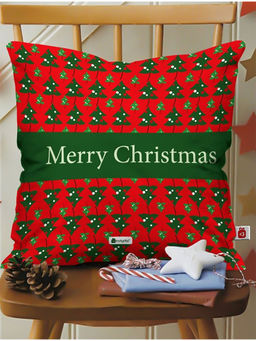 Indigifts - Merry Christmas Print Red Cushion Cover (12x12 Inches)