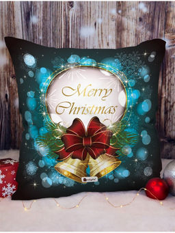 Indigifts - Merry Christmas Print Blue Cushion Cover (12x12 Inches)