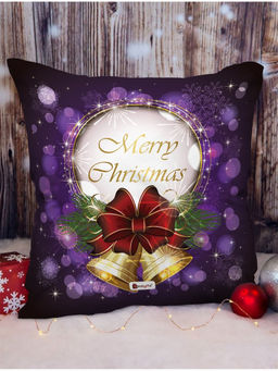 Indigifts - Merry Christmas Print Purple Cushion Cover (12x12 Inches)