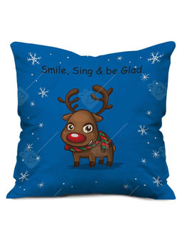 Indigifts - Christmas Reindeer Print Navy Blue Cushion Cover (12x12 Inches)