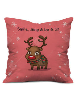 Indigifts - Christmas Reindeer Print Pink Cushion Cover (12x12 Inches)
